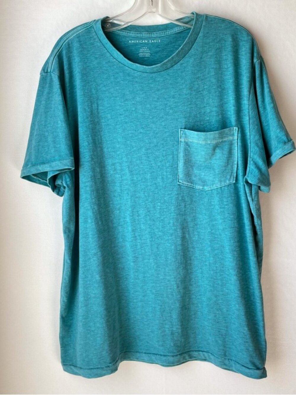 Turquoise Washed Cotton Pocket Relaxed Fit Casual Everyday T‑Shirt